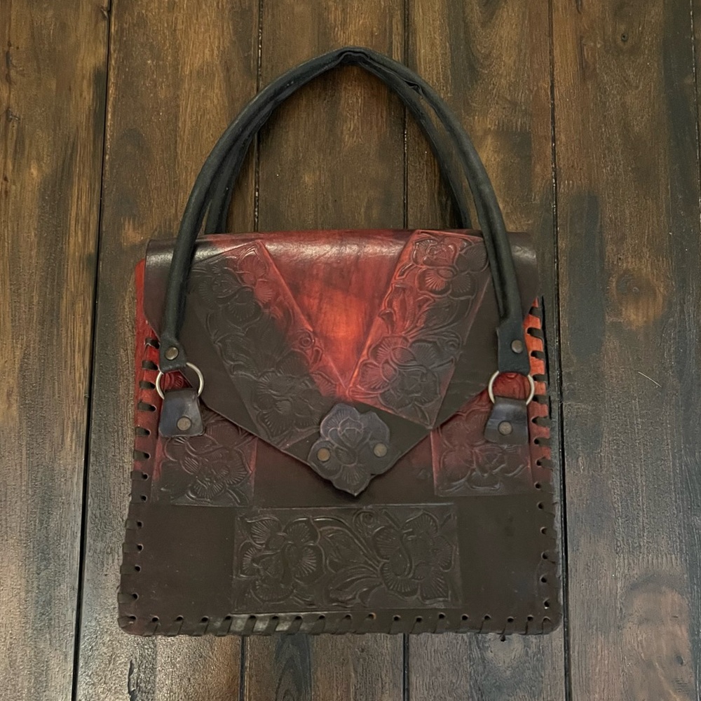 Genuine Leather Embossed Western Handbag